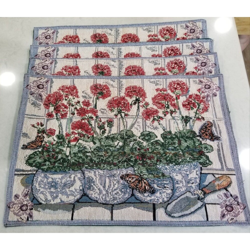 Vintage Garden Floral Butterfly Placemats Set of 4 18x13 Cottagecore Decor